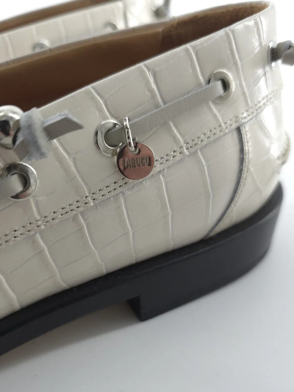 Labucq Nelson Boat Shoe Croc Embossed Ivory Crocco Size EU 41 US 10